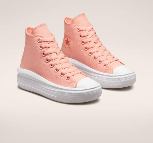 Tenis Cano Alto Converse Chuck Taylor All Star Move Plataforma Lona Rosa Branco Rosa | CV-420LID