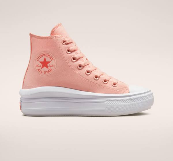 Tenis Cano Alto Converse Chuck Taylor All Star Move Plataforma Lona Rosa Branco Rosa | CV-420LID