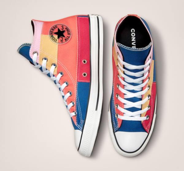 Tenis Cano Alto Converse Chuck Taylor All Star Patchwork Azuis Rosa | CV-452YVN