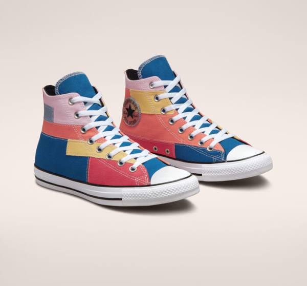 Tenis Cano Alto Converse Chuck Taylor All Star Patchwork Azuis Rosa | CV-452YVN