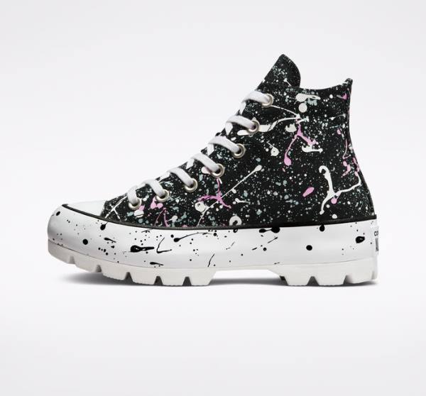 Tenis Cano Alto Converse Chuck Taylor All Star Lugged Paint Splatter Pretas Cinzentas Rosa | CV-491VNS