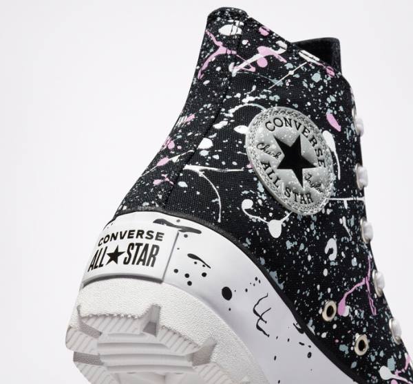 Tenis Cano Alto Converse Chuck Taylor All Star Lugged Paint Splatter Pretas Cinzentas Rosa | CV-491VNS