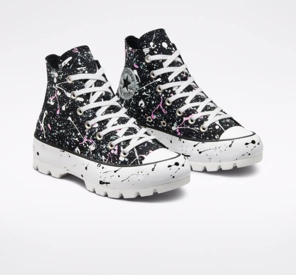 Tenis Cano Alto Converse Chuck Taylor All Star Lugged Paint Splatter Pretas Cinzentas Rosa | CV-491VNS