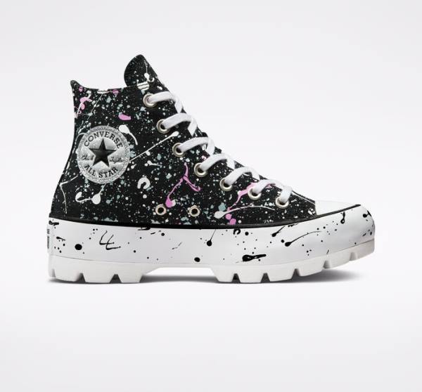 Tenis Cano Alto Converse Chuck Taylor All Star Lugged Paint Splatter Pretas Cinzentas Rosa | CV-491VNS