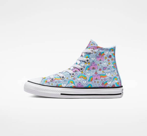 Tenis Cano Alto Converse Chuck Taylor All Star Rainbow Castles Azuis Rosa | CV-584IYN