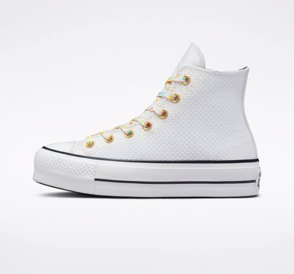 Tenis Cano Alto Converse Chuck Taylor All Star Lift Plataforma Splatter Branco Branco | CV-648YWZ