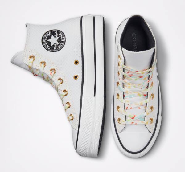 Tenis Cano Alto Converse Chuck Taylor All Star Lift Plataforma Splatter Branco Branco | CV-648YWZ