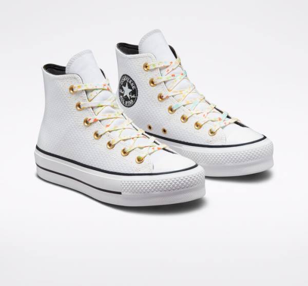 Tenis Cano Alto Converse Chuck Taylor All Star Lift Plataforma Splatter Branco Branco | CV-648YWZ