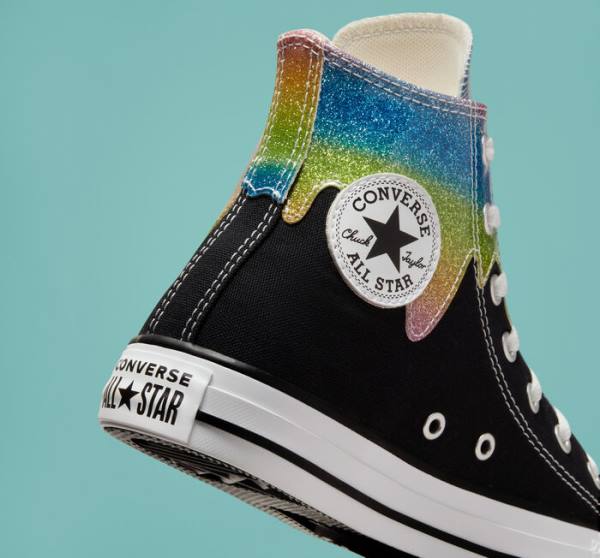 Tenis Cano Alto Converse Chuck Taylor All Star Glitter Drip Pretas Bege Branco | CV-654JFQ