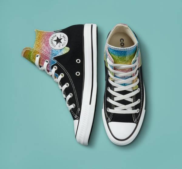 Tenis Cano Alto Converse Chuck Taylor All Star Glitter Drip Pretas Bege Branco | CV-654JFQ