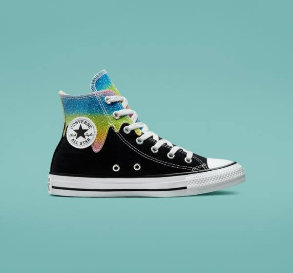 Tenis Cano Alto Converse Chuck Taylor All Star Glitter Drip Pretas Bege Branco | CV-654JFQ