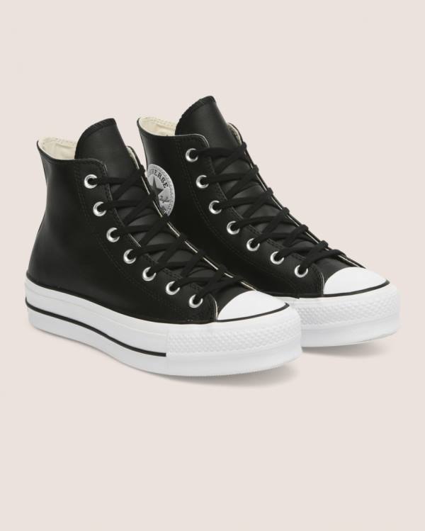 Tenis Cano Alto Converse Chuck Taylor All Star Lift Clean Couro Pretas | CV-673GBI