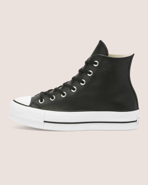 Tenis Cano Alto Converse Chuck Taylor All Star Lift Clean Couro Pretas | CV-673GBI