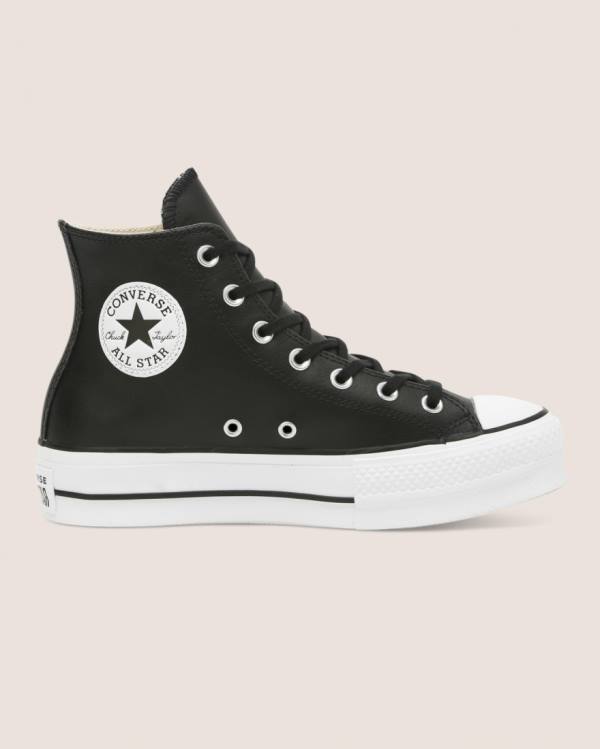 Tenis Cano Alto Converse Chuck Taylor All Star Lift Clean Couro Pretas | CV-673GBI