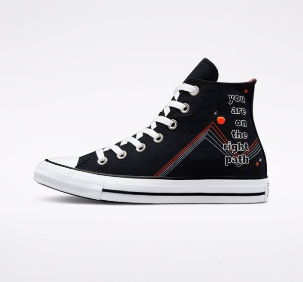 Tenis Cano Alto Converse Chuck Taylor All Star You Are On The Right Path Pretas Branco | CV-719UHF