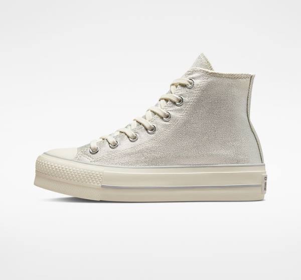 Tenis Cano Alto Converse Chuck Taylor All Star Lift Plataforma Metallic Twill Prateadas Prateadas | CV-752AHK