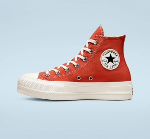 Tenis Cano Alto Converse Chuck Taylor All Star Lift Plataforma Peaches Laranja Pretas | CV-781JRN