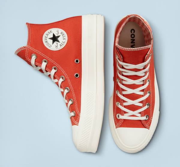 Tenis Cano Alto Converse Chuck Taylor All Star Lift Plataforma Peaches Laranja Pretas | CV-781JRN