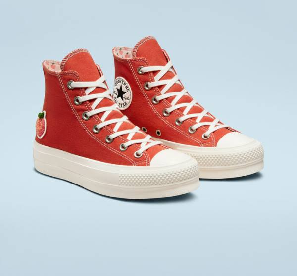 Tenis Cano Alto Converse Chuck Taylor All Star Lift Plataforma Peaches Laranja Pretas | CV-781JRN