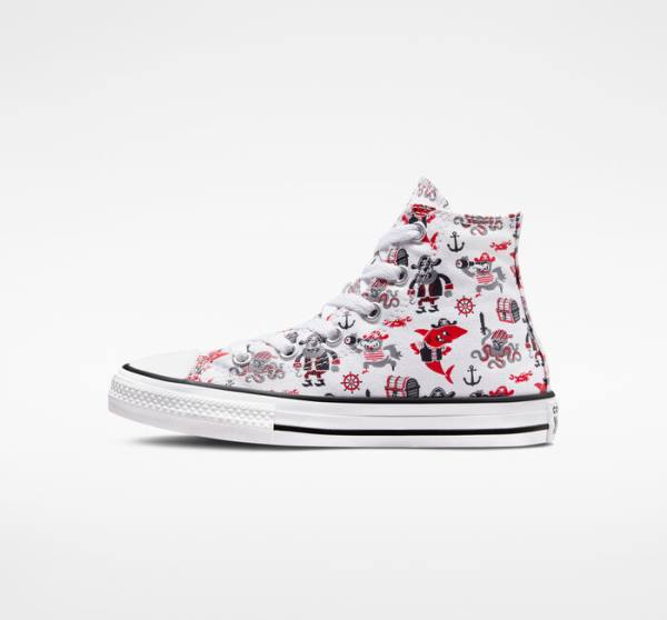 Tenis Cano Alto Converse Chuck Taylor All Star Pirates Branco Vermelhas Pretas | CV-784OPB