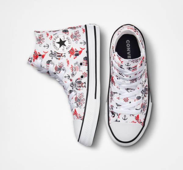 Tenis Cano Alto Converse Chuck Taylor All Star Pirates Branco Vermelhas Pretas | CV-784OPB