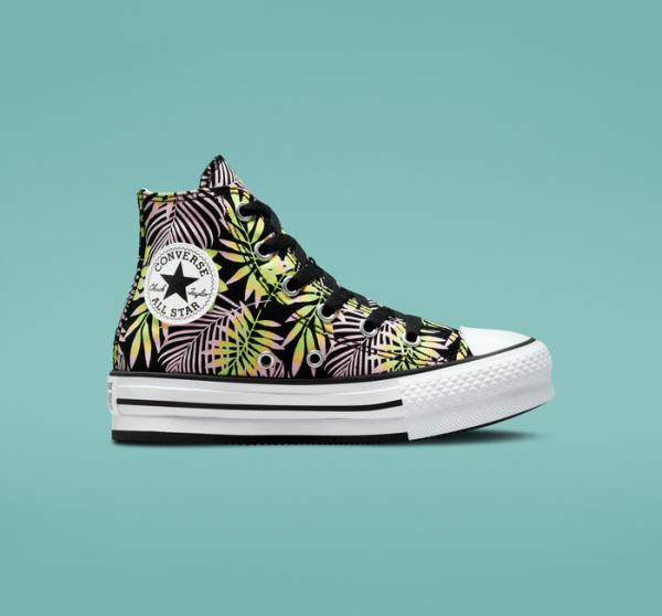 Tenis Cano Alto Converse Chuck Taylor All Star Lift Plataforma Bright Plants Pretas Rosa Luz Verdes | CV-975NDR