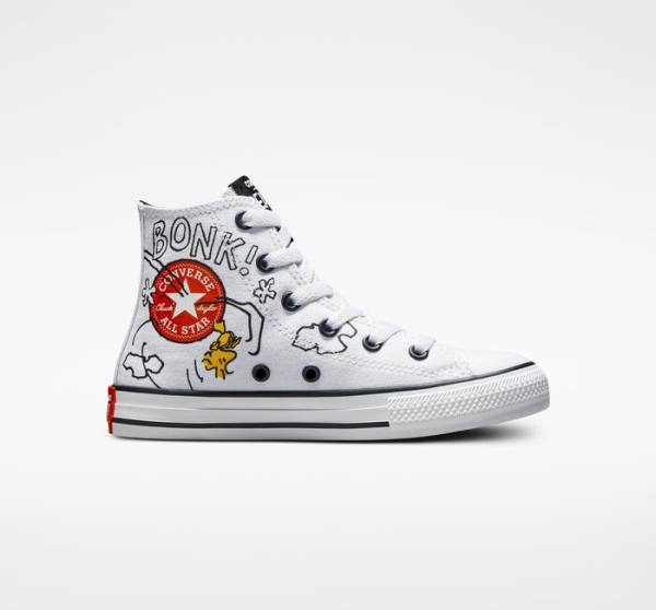 Tenis Cano Alto Converse Peanuts Chuck Taylor All Star Branco Pretas Vermelhas | CV-591HMT