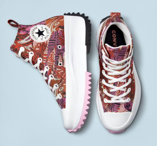 Tenis Cano Alto Converse Run Star Hike Plataforma Tropical Florals Laranja Pretas Branco | CV-105DRF