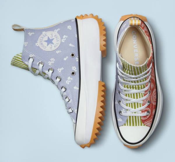 Tenis Cano Alto Converse Run Star Hike Plataforma Floral Stripes Azuis Laranja | CV-961SNX