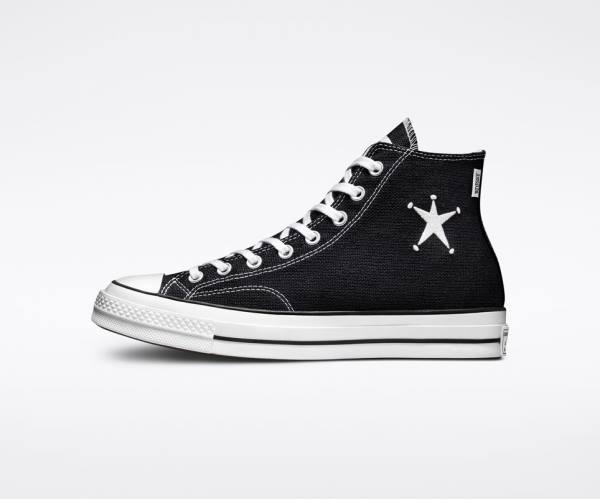 Tenis Cano Alto Converse Stussy Chuck 70 Pretas Branco | CV-014HDR