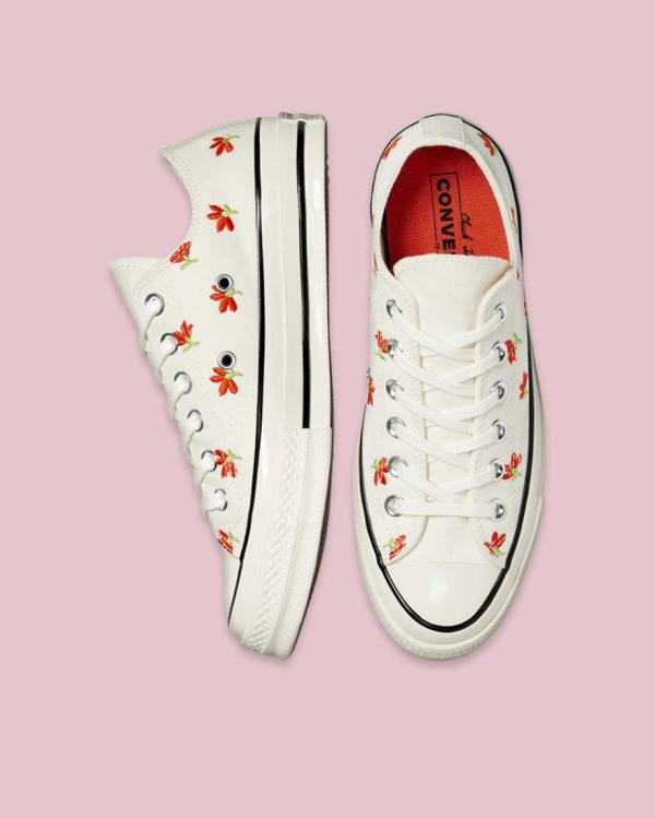 Tenis Cano Baixo Converse Chuck 70 Embroidered Garden Party Bege | CV-459PXM