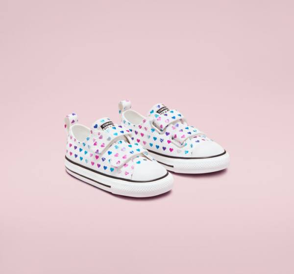 Tenis Cano Baixo Converse Chuck Taylor All Star Easy-On Foil Hearts Branco Pretas Rosa | CV-035DPZ