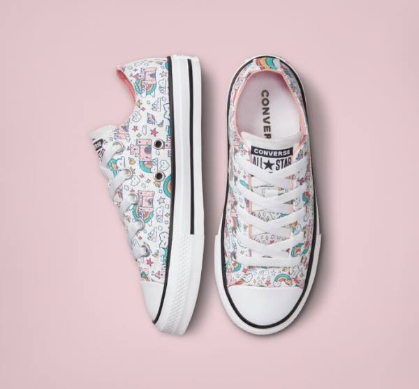 Tenis Cano Baixo Converse Chuck Taylor All Star Rainbow Castles Branco Rosa Turquesa | CV-324TSP