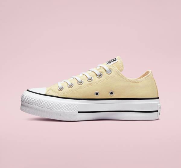 Tenis Cano Baixo Converse Chuck Taylor All Star Lift Plataforma Seasonal Color Limão Pretas Branco | CV-429BMF