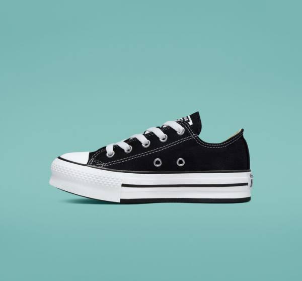 Tenis Cano Baixo Converse Chuck Taylor All Star Lift Plataforma Pretas Branco | CV-489WTB