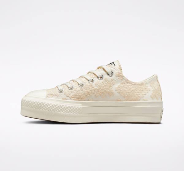 Tenis Cano Baixo Converse Chuck Taylor All Star Lift Plataforma Tonal Embroidery Branco | CV-531ZIY