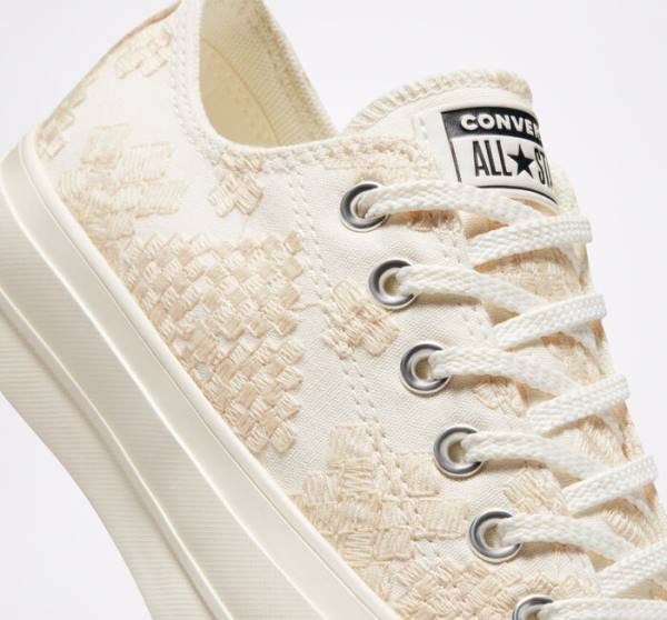 Tenis Cano Baixo Converse Chuck Taylor All Star Lift Plataforma Tonal Embroidery Branco | CV-531ZIY