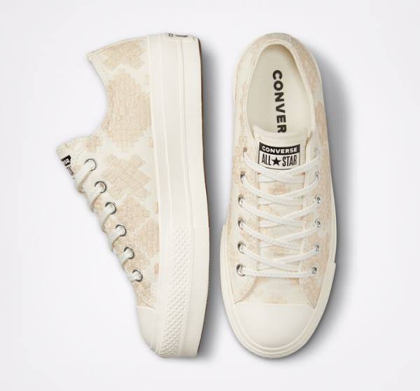 Tenis Cano Baixo Converse Chuck Taylor All Star Lift Plataforma Tonal Embroidery Branco | CV-531ZIY