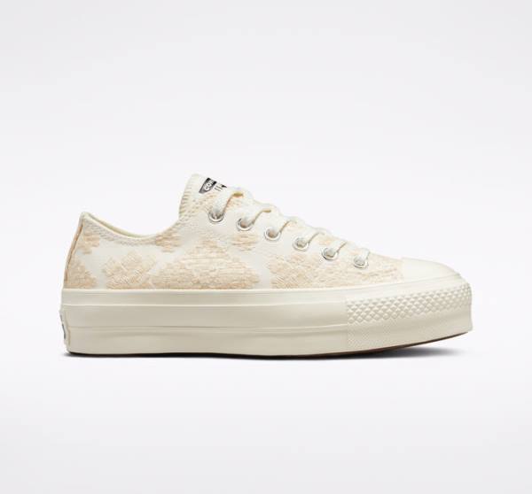 Tenis Cano Baixo Converse Chuck Taylor All Star Lift Plataforma Tonal Embroidery Branco | CV-531ZIY