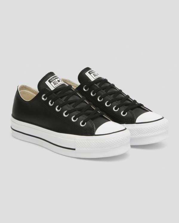 Tenis Cano Baixo Converse Chuck Taylor All Star Lift Clean Couro Pretas | CV-625TOL