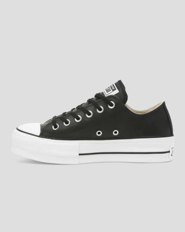 Tenis Cano Baixo Converse Chuck Taylor All Star Lift Clean Couro Pretas | CV-625TOL