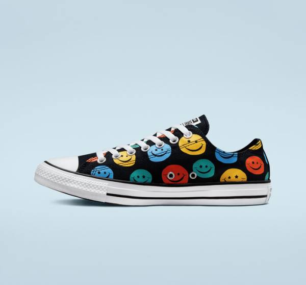 Tenis Cano Baixo Converse Chuck Taylor All Star Happy Faces Pretas | CV-809ZHJ