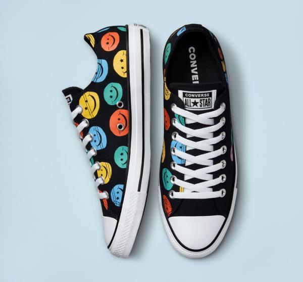 Tenis Cano Baixo Converse Chuck Taylor All Star Happy Faces Pretas | CV-809ZHJ