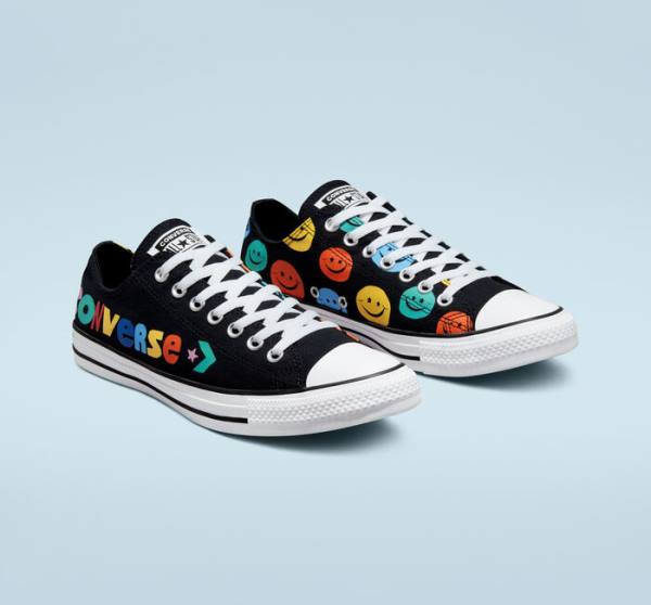 Tenis Cano Baixo Converse Chuck Taylor All Star Happy Faces Pretas | CV-809ZHJ