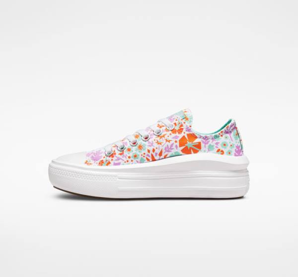 Tenis Cano Baixo Converse Chuck Taylor All Star Move Plataforma Paper Floral Branco Luz | CV-821TKI