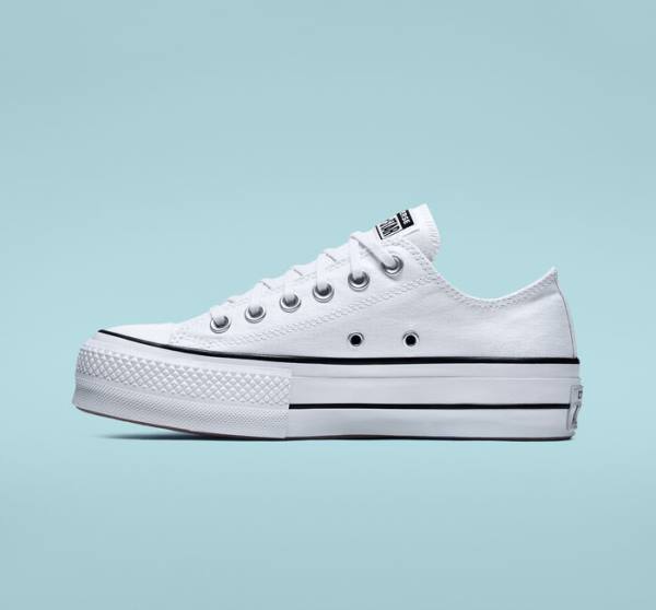 Tenis Cano Baixo Converse Chuck Taylor All Star Lift Plataforma Lona Branco Pretas Branco | CV-832VSD