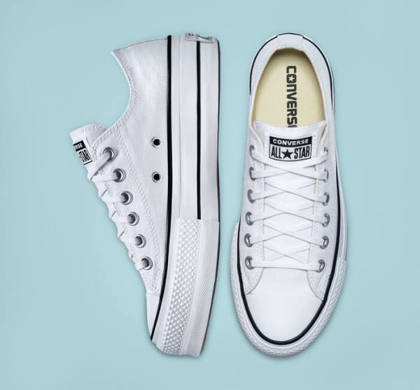 Tenis Cano Baixo Converse Chuck Taylor All Star Lift Plataforma Lona Branco Pretas Branco | CV-832VSD