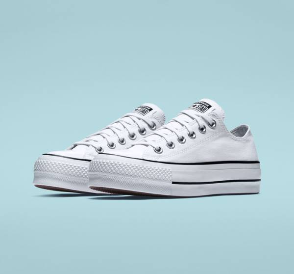 Tenis Cano Baixo Converse Chuck Taylor All Star Lift Plataforma Lona Branco Pretas Branco | CV-832VSD