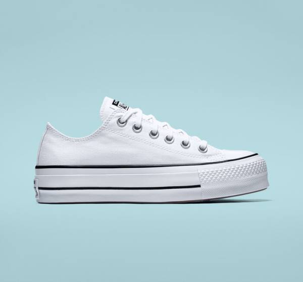 Tenis Cano Baixo Converse Chuck Taylor All Star Lift Plataforma Lona Branco Pretas Branco | CV-832VSD