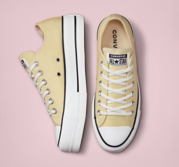 Tenis Cano Baixo Converse Chuck Taylor All Star Lift Plataforma Seasonal Color Limão Pretas Branco | CV-864MFW